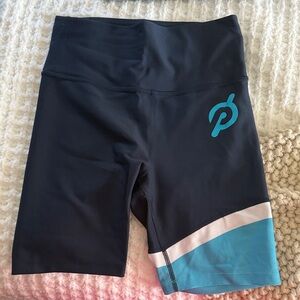 Peloton Women's Dark Blue Bike Shorts with Aqua Accent